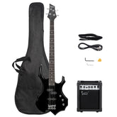 Glarry Burning Fire Electric Bass Guitar Full Size 4 String w/20W Amplifier - Black